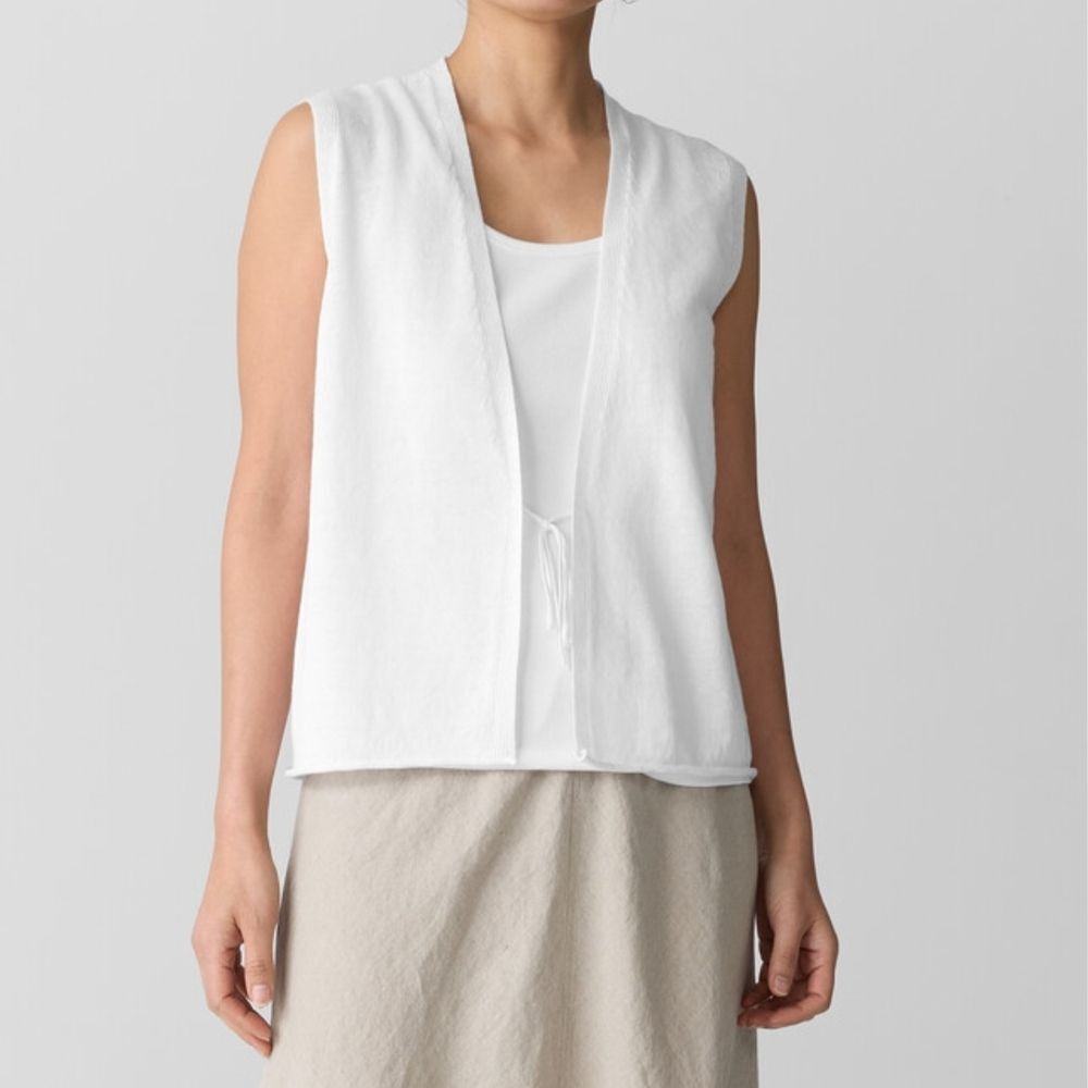 Eileen Fisher Women's Organic Linen Cotton White Vest Large